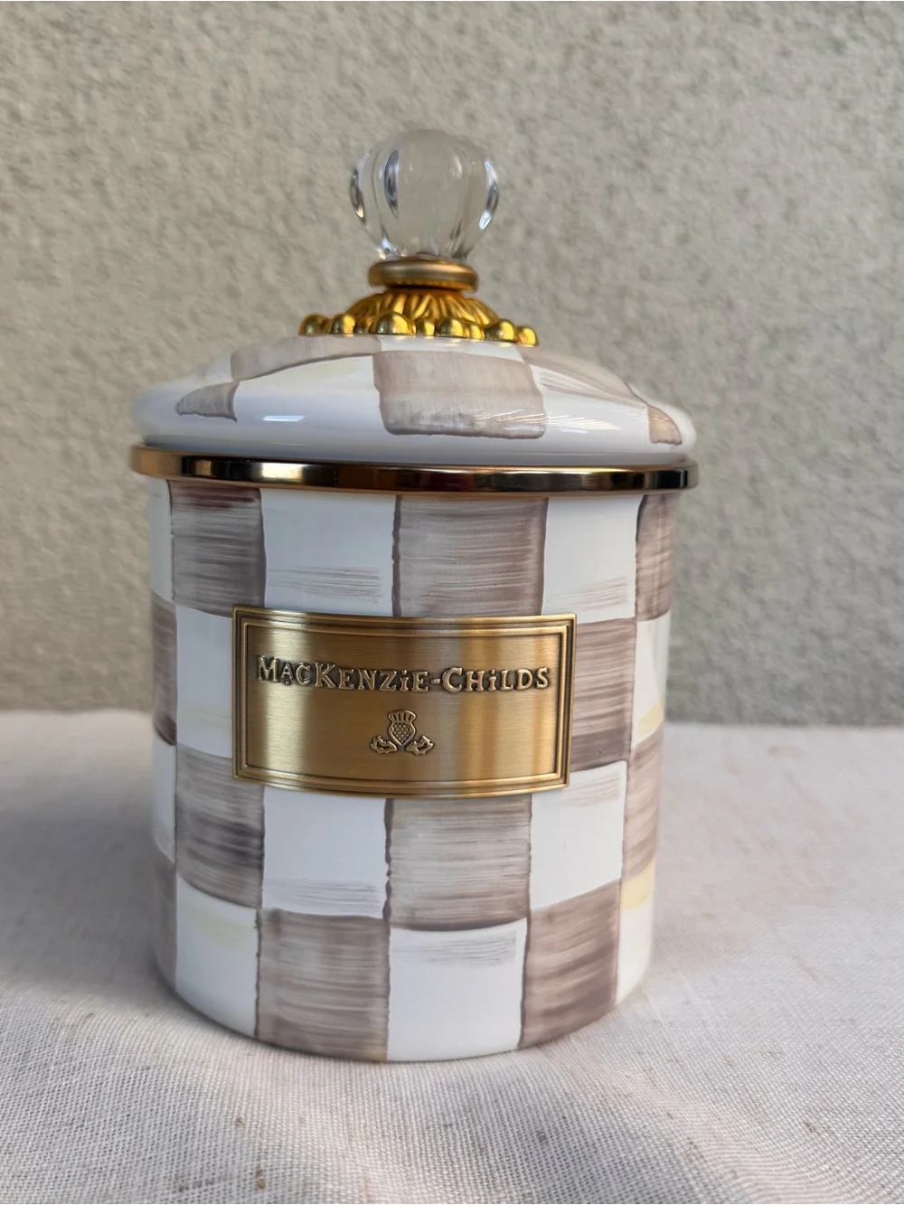 MACKENZIE-CHILDS Mocha Check Small Canister